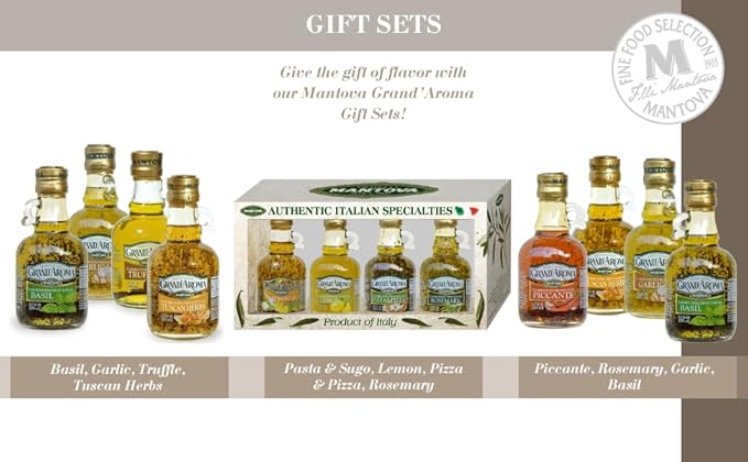 Mantova Grand’Aroma Flavored Extra Virgin Olive Oils Variety Gift Set made in Italy cold-pressed 100% natural heart-healthy for grilling barbequing smoking and cooking 8.5 oz
