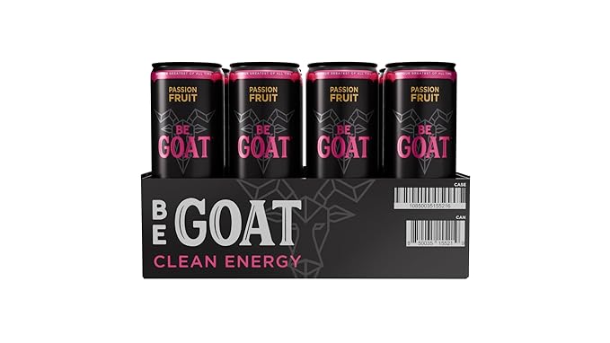 BeGOAT Clean Energy | Passion Fruit Zero Sugar | 6 Ingredients Plant-Based Zero Sugar Non-GMO Vegan | 200mg Natural Caffeine | 12 fl oz Cans (Pack of 12)