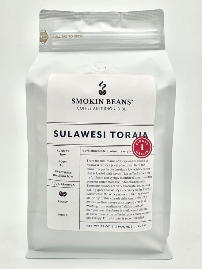 Smokin Beans 2-Pound Indonesia Sulawesi Toraja Coffee Giling Basah Processing Espresso Roast Premium Whole Bean Specialty Coffee