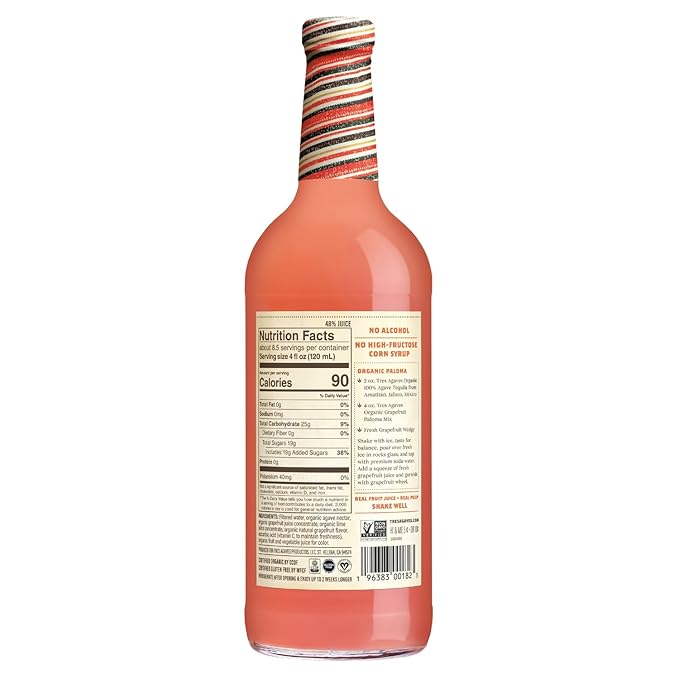 Tres Agaves Organic Grapefruit Paloma Mix – Made with Real Grapefruit &amp Lime Juice Agave Nectar – 90 Calories per Serving – Vegan Gluten-Free 750ml Bottle (2 Pack)