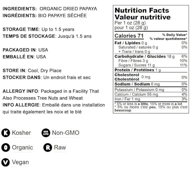 Food to Live Organic Dried Papaya Spears 16 Pounds Kosher Unsulfured Unsweetened Vegan Bulk