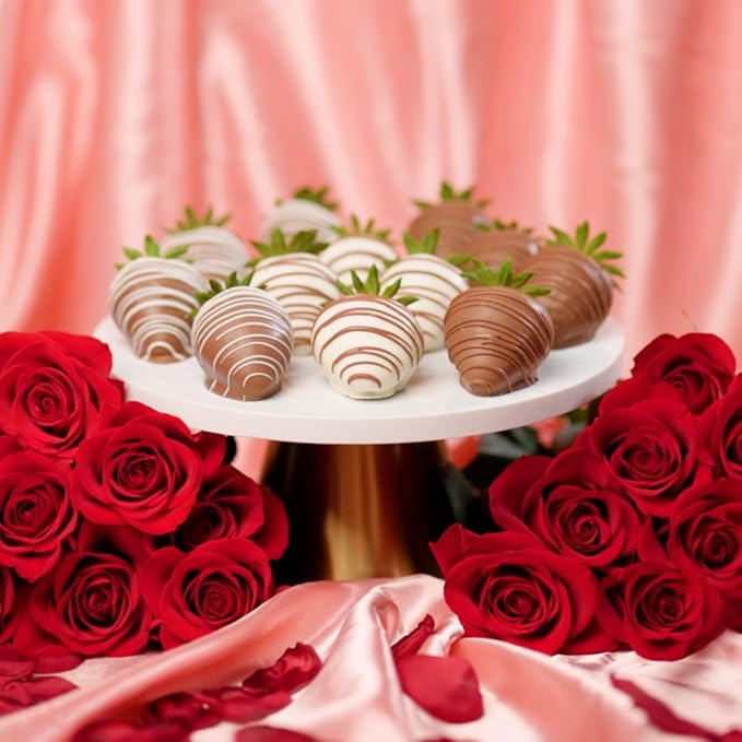 Shari’s Berries 24 Classic Red Roses &amp 6 Chocolate Covered Strawberries Gift Set | Chocolate &amp Fresh Flower Gift Box | Valentine's Day Anniversary Celebrations &amp Thank You’s