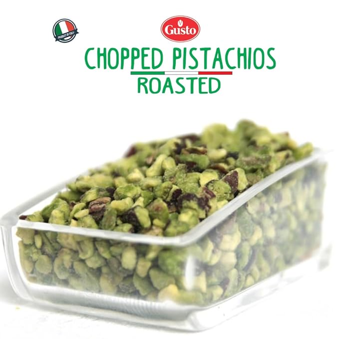 Pistachios Roasted Chopped 2.2 lb (1 kg) Dry Roasted Unsalted Pistachio Crumbles Chopped Pistachios nuts for ice cream sundaes Gusto Etna Non GMO Product of Italy