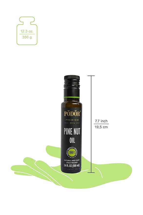 PÖDÖR Premium Pine Nut Oil - 3.4 fl. Oz. - Cold-Pressed 100% Natural Unrefined and Unfiltered Vegan Gluten-Free Non-GMO in Glass Bottle