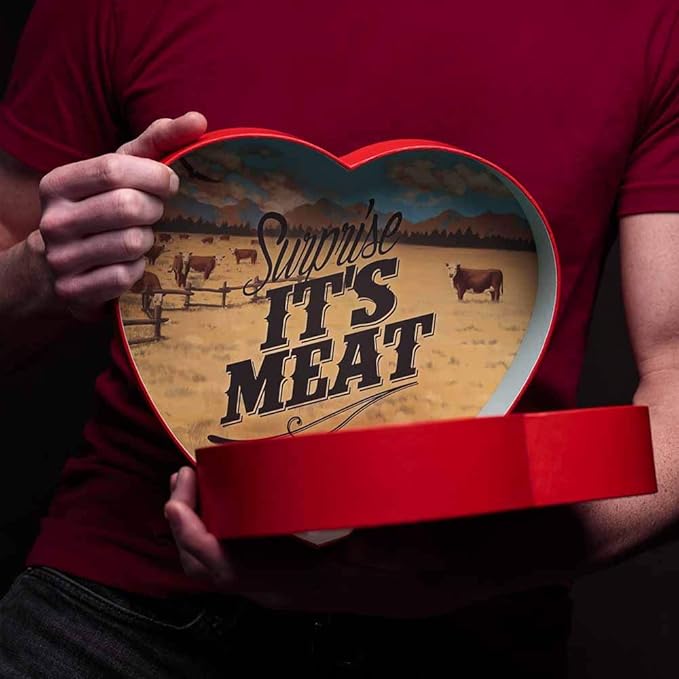 Man Crates Gift for Men – Meat Heart with 14 Beef &amp Pork Sticks – Heart-Shaped Meat Snack Box for Him Boyfriend Husband