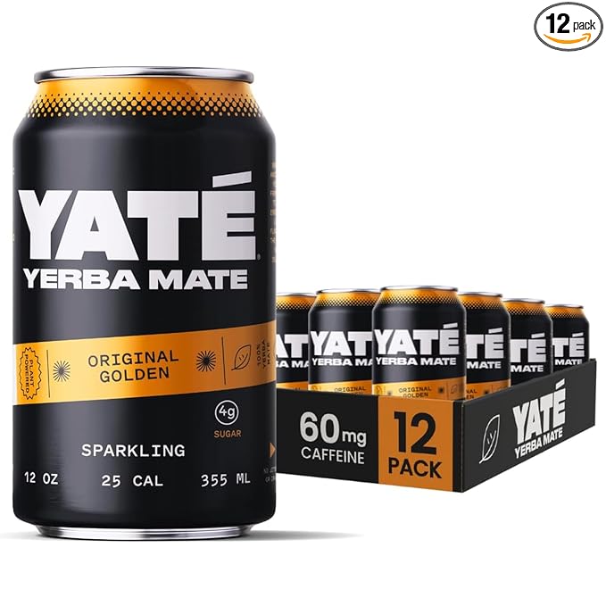 Yate Sparkling Yerba Mate - Original Golden Organic Yerba Mate Drink with Low Sugar &amp 25 Calories for Daily Energy - A Smooth Healthy Energy Drink with Antioxidants &amp Plant-Based Ingredients-