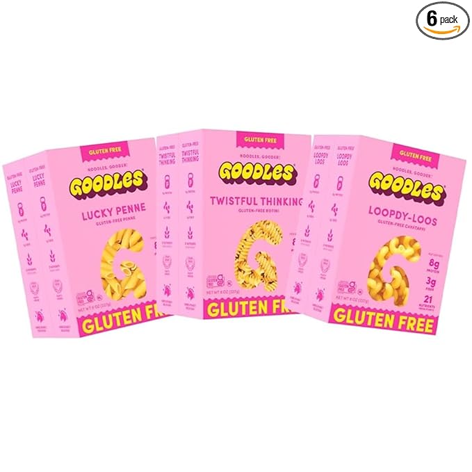GOODLES Gluten-Free Pasta Variety 6-pack 8oz - 8g Protein 3g Fiber with Prebiotics 21 Plant-Based Nutrients | Kosher and Clean Label Certified