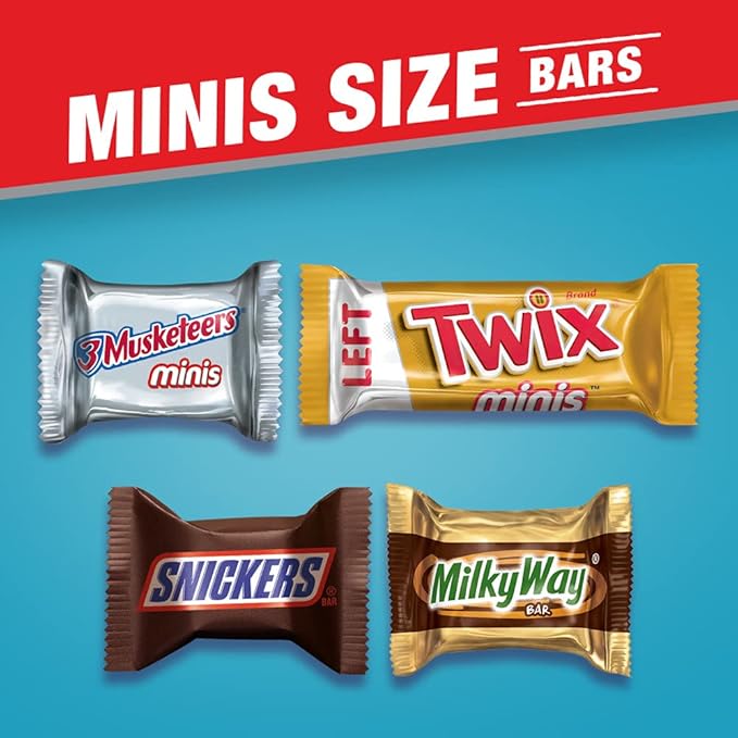 Mars SNICKERS TWIX 3 MUSKETEERS &amp MILKY WAY Individually Wrapped Variety Pack Minis Chocolate Candy Bars Bulk Assortment 67.2 oz Bag