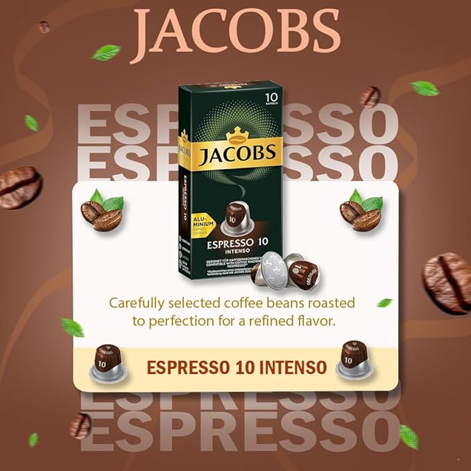 Jacobs Espresso 10 Intense 10x10 CAPSULES Coffee Capsules Compatible with (057 USD/1 CAP)