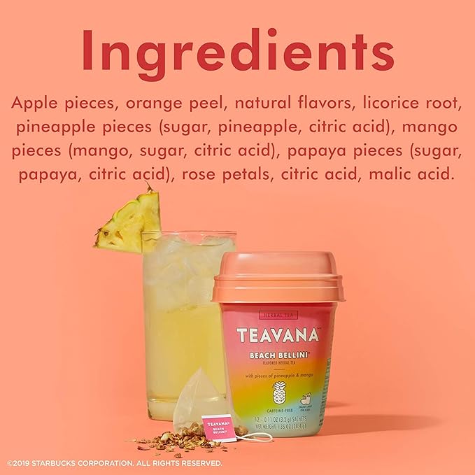 Teavana Beach Bellini Tea and Mandarin Mimosa Herbal Tea - 12 Sachets Each (24 Total) Plus 12 GoHealthful Pure Raw Organic Honey Sticks Equal to 2.11 Ounces of Clover Honey