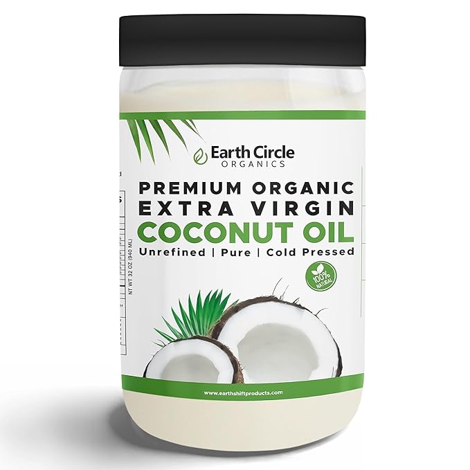 Earth Circle Organics Premium Ultra Pure Extra Virgin Organic Coconut Oil Cold Pressed Baking Smoothies Skin &amp Hair Care Gluten-Free Keto &amp Paleo Friendly (32 Ounce Unrefined)