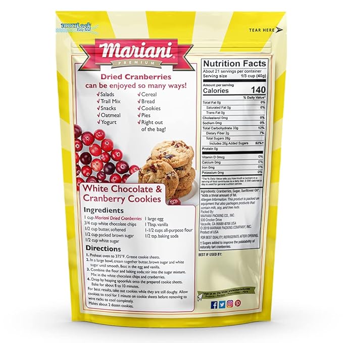 Mariani | Dried Cranberries | Healthy Snacks for Kids &amp Adults | Dried Fruit | Vegan Snacks | Gluten Free Snacks | No Preservatives Fat Free | 30 Ounces (Pack of 1) - Resealable Bulk Bag