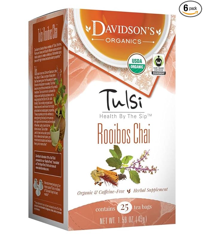 Davidson's Organics Tulsi Rooibos Chai 25-count Tea Bags Pack of 6