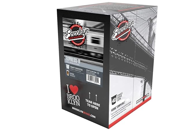 Brooklyn Beans Express-O Gourmet Coffee Pods - Compatible with Keurig 2.0 K Cup Brewers 40 Count Rich and Bold Espresso