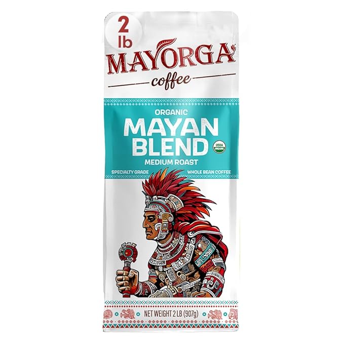 Mayorga Organic Coffee 2lb Mayan Blend - Medium Roast Whole Bean Coffee Specialty Grade 100% Arabica Slow Roasted Chocolate and Floral Flavor with Low Acidity - USDA Organic Non-GMO Kosher