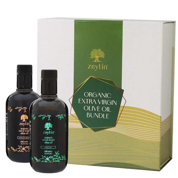 Zeytin Olive Oils Extra Virgin - Early Harvest Bottled in May 2024 - Awarded Brand - Custom Premium Gift Box - Cold Pressed Olive Oil for Cooking Soup &amp More - Perfect Vegan &amp Keto (2 x 16.9