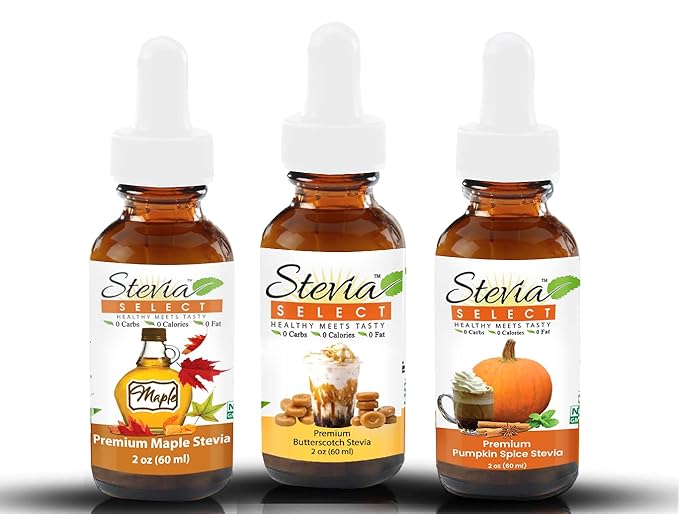 Stevia Drops Butterscotch Pumpkin Spice &amp Maple Stevia Select Keto Coffee Sugar-Free Stevia Flavors Bundle (3) Pack