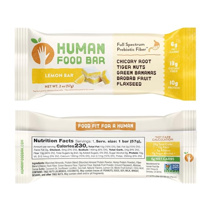 Human Food Bar | Lemon Bar Flavored Nutrition Bar (12 Count)