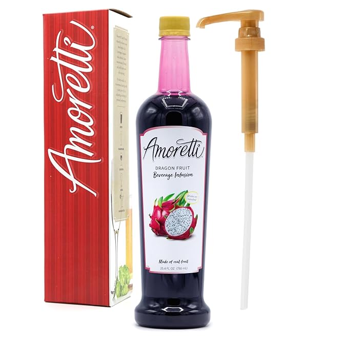 Amoretti - Dragon Fruit Beverage Infusion 94 Servings Per Bottle (750 ml) - Drink Mix &amp Water Enhancer with Pump for Flavoring Cocktails Waters Teas and other Beverages Preservative Free