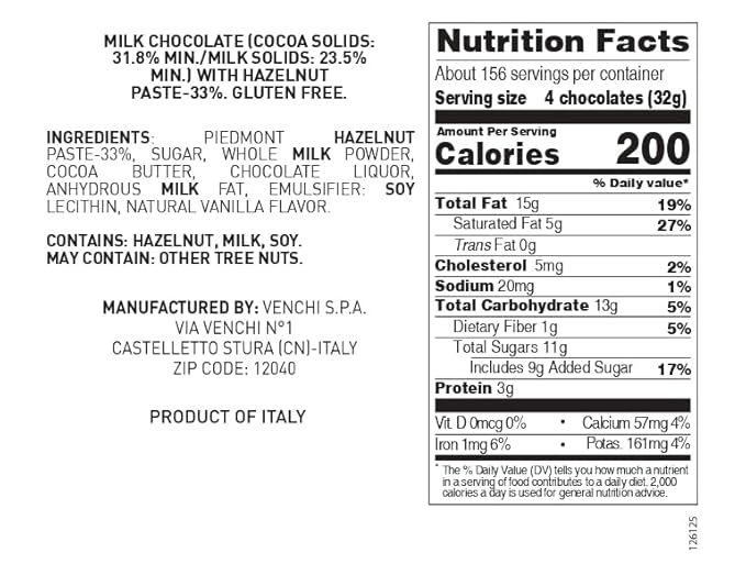 Venchi - Original Recipe Gianduiotto Chocolates Gianduja Flavor Chocolate Candy Bulk Gluten Free 2.2 lb Bag