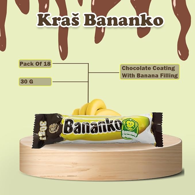 Kraš Bananko 120g - Irresistibly Delicious Mini Chocolate Covered Foam Bananas - Treat Yourself to Every Bite of Sweet Bliss! Pack of 5 (30G 18 Pack)