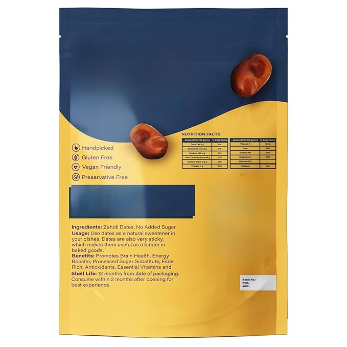 Generic Premium Dried Zahidi Brown Dates Khajur/Khajoor Dry Fruits Energy Booster High Fibre Healthy Snacks -500 g