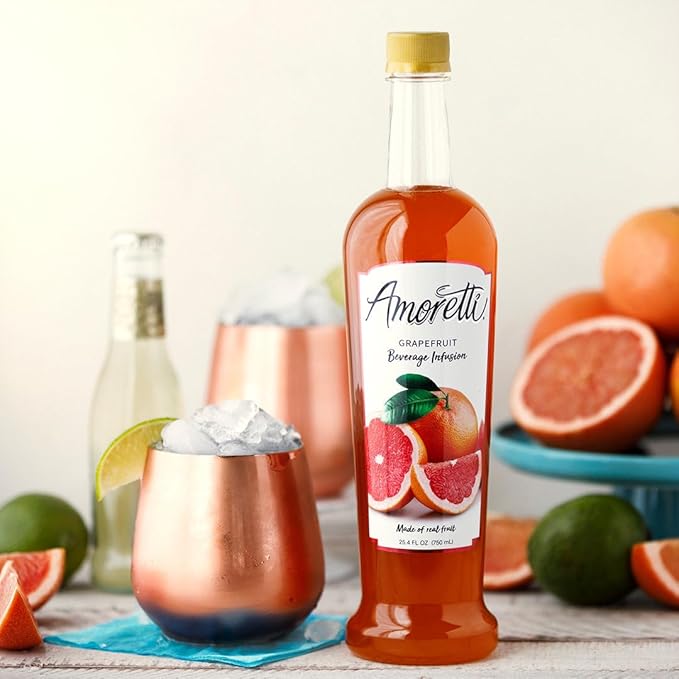 Amoretti - Grapefruit Beverage Infusion 94 Servings Per Bottle (750 ml) - Drink Mix &amp Water Enhancer with Pump for Flavoring Cocktails Waters Teas and other Beverages Preservative Free