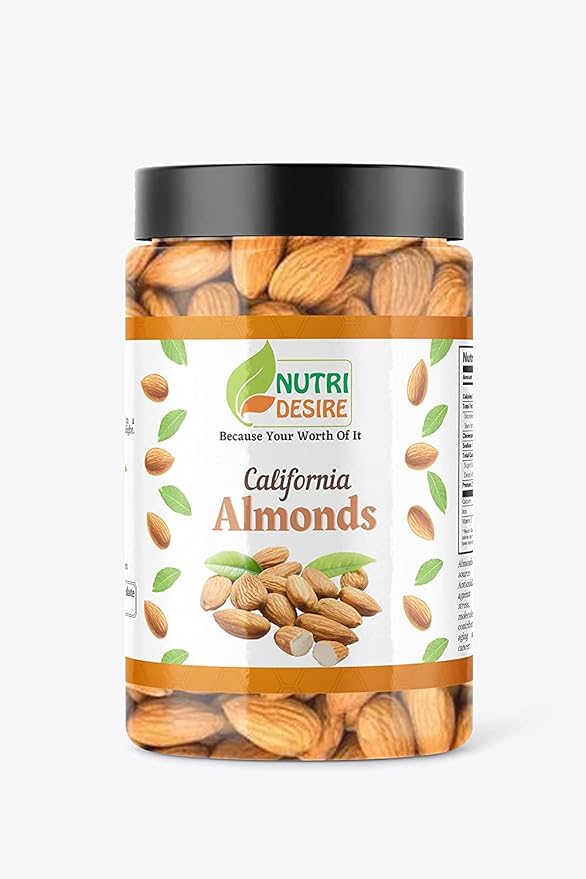 Nutri Desire Combo Pack of 1kg California Almonds &amp Cashew Nuts|Kaju 500 gms Each Total 1 Kg [Jar Pack]