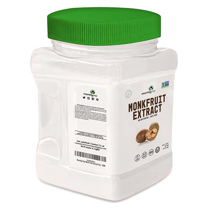 Morning Pep 100% Pure Monk Fruit extract sweetener No Erythritol Monkfruit Extract Powder NON-GMO Project Verified Keto Certified OU kosher No Fillers Zero Calories | Over 450 Servings | 5 oz