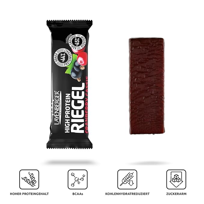 Layenberger High Protein Bar Fitness Power Bar Lots of Protein Low Sugar Pack of 18 (18 x 35 g) Cranberry Cassis