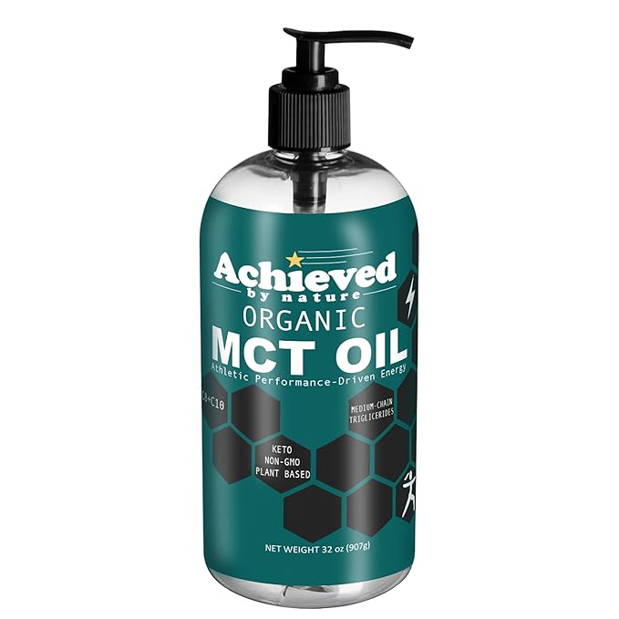 Achieved By Nature Organic MCT Oil 32 oz Pure MCTs from Coconuts C8 and C10 MCTs Keto Diet Friendly Use in Coffee Smoothies High Bioavailability Cold Pressed