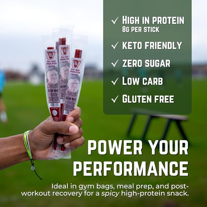 Beef Snob Snack Sticks - Jalapeño Flavor - 1 Ounce Snack - 20 Meat Sticks Per Box - High Protein Snack Sugar Free Snack Keto Friendly Gluten Free Jerky Sticks