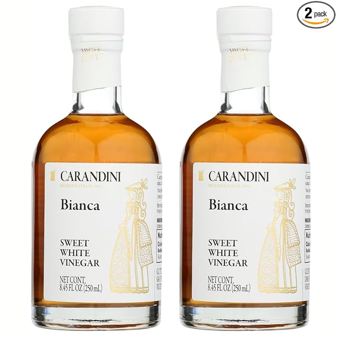 Carandini Bianca Sweet White Vinegar | Italian White Balsamic-Style Vinegar Gourmet Substitute for White Balsamic or Wine Vinegar – Made in Italy 8.45 fl oz (Pack of 2)