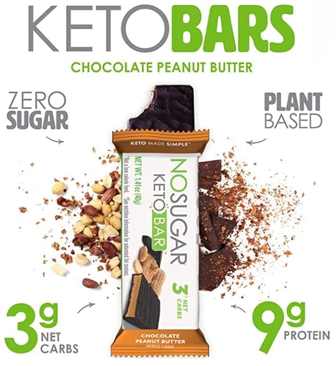 No Sugar Keto Bar Snack - Low Carb No Sugar Keto Snack Food with Keto Friendly Macros (24 x 1.41oz Bars Peanut Butter X 16 Fudge Brownie X 8)