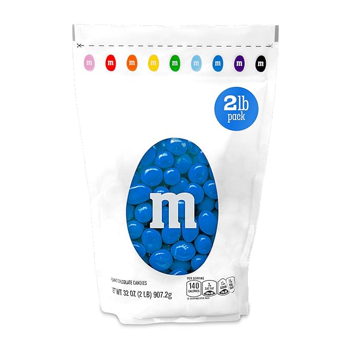 M&ampM’S WORLD Peanut Blue Chocolate Candy 2lbs of Bulk Candy in Resealable Pack for Graduations Weddings 4th of July Birthday Parties Candy Bars Dessert Tables &amp DIY Party Favors