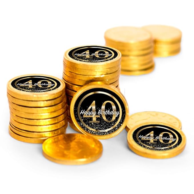 80ct 40th Birthday Candy Party Favors Chocolate Coins (80 Count) - Gold Foil - By Just Candy