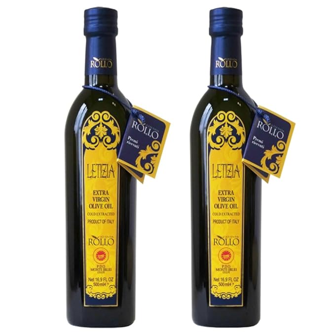 Letizia DOP Monti Iblei Extra Virgin Olive Oil - Authentic Sicilian EVOO (Tonda Iblea) PDO Certified - Award-Winning Intense Fruity Profile - 500ml (16.9 Fl Oz) - Pack of 2