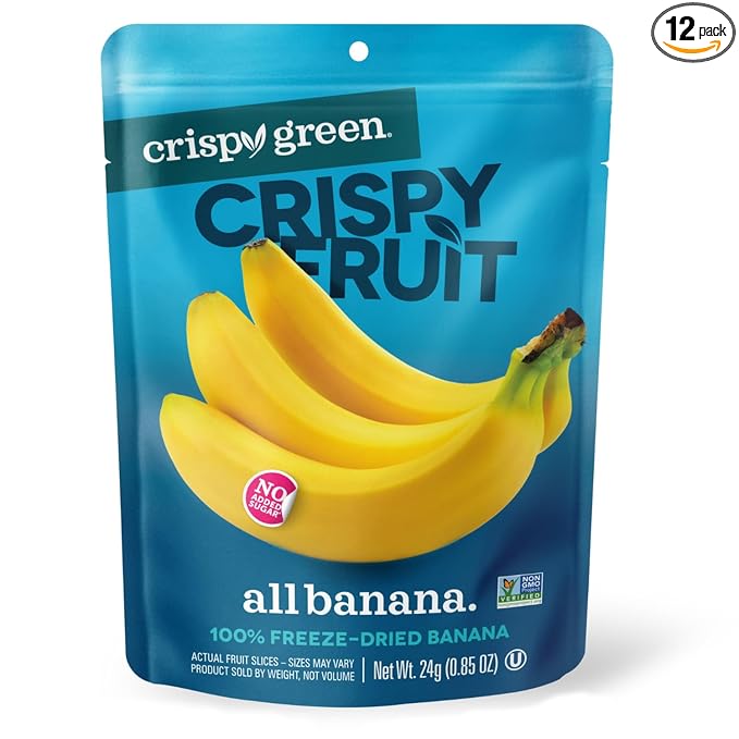 Crispy Green Freeze-Dried Banana Fruit Snacks 0.85 Oz (Pack of 12) 100% Pure Fruit All-Natural No Added Sugar Single-Serve Bags for Healthy Snacks &amp School Lunches