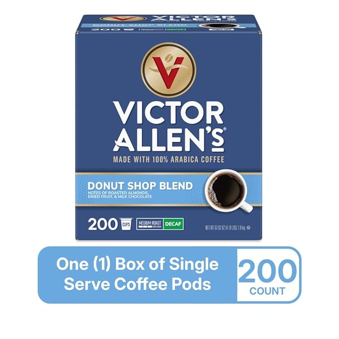 Victor Allen's Coffee Decaf Donut Shop Blend Medium Roast 200 Count Single Serve Coffee Pods for Keurig K-Cup Brewers