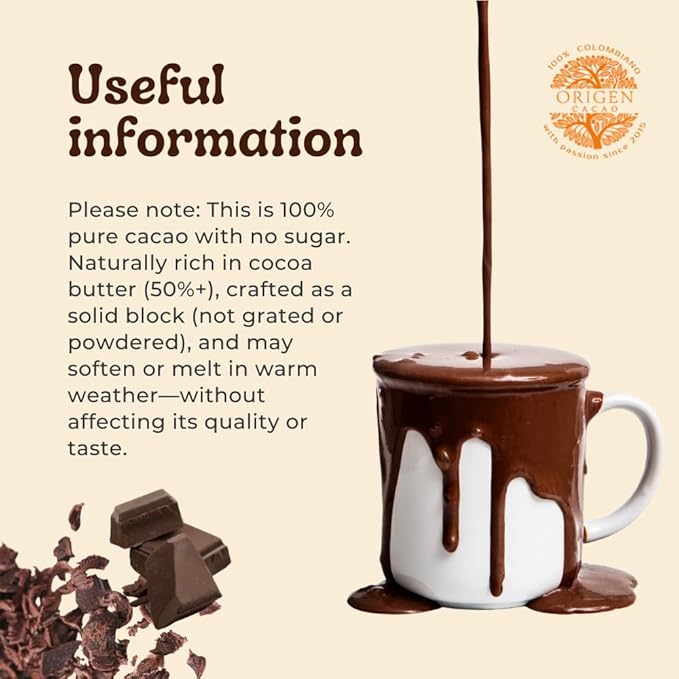 Origen Ceremonial Cacao – 100% Natural Ceremonial Grade Cacao – Unsweetened &amp Anti Oxidant Pure SuperFood – Indigenous Criollo from the Arhuaco Tribe – Vegan Gluten-free – 16 oz Block