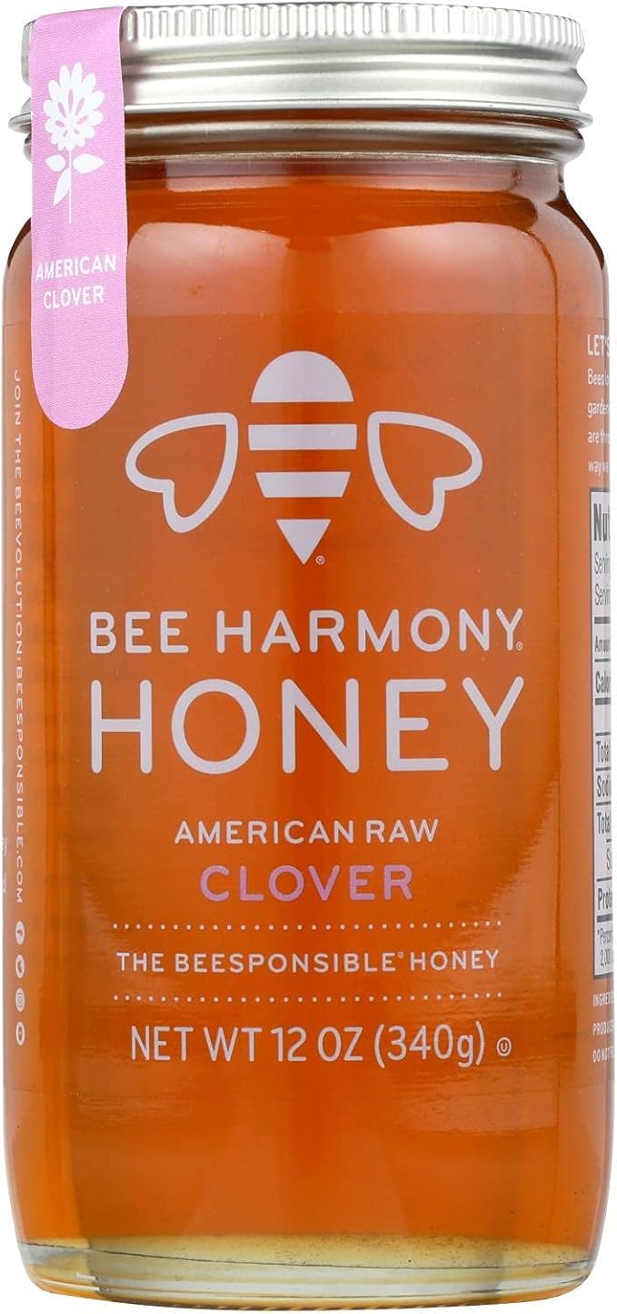 Bee Harmony Honey RAW AMER Clover Pack of 6 Size 12 OZ - No Artificial Ingredients Kosher