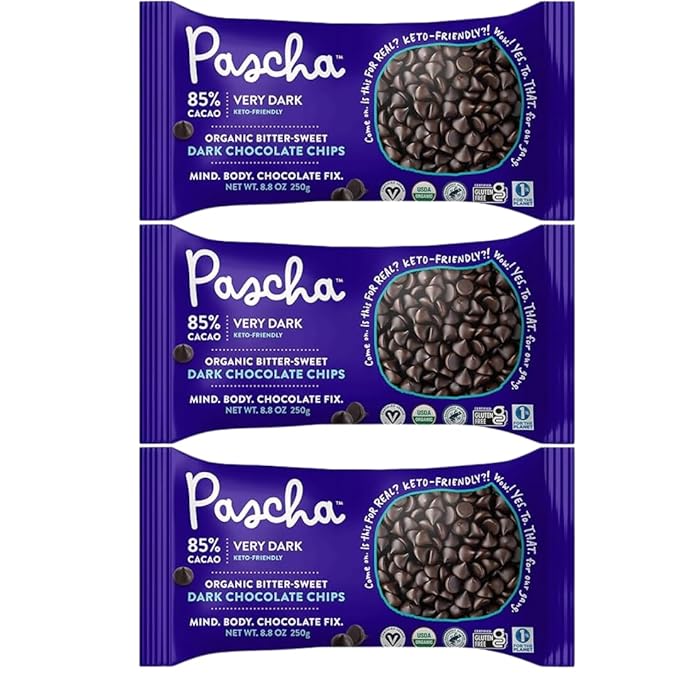 Pascha Organic 85% Cacao Bittersweet Dark Chocolate Chips – 3 Pack 8.8 oz Bags (26.4 oz Total) – Allergen-Free Vegan Baking Chocolate