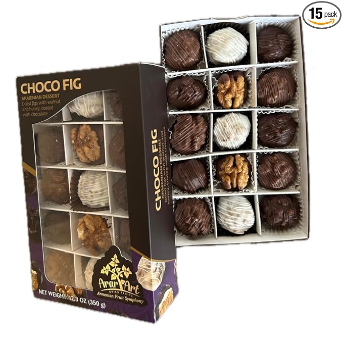 CHOCOFIG (12.3oz) – Premium Armenian Gourmet Delights | Walnuts &amp Figs Coated in Dark White &amp Milk Chocolate | Only 1g Added Sugar | Handcrafted Gift Box | Healthy &amp Delicious Snack.