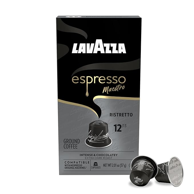 Lavazza Espresso Maestro Ristretto Aluminum Capsules Compatible with Nespresso* Original MachinesDark Espresso RoastArabica and Robusta Blend (120 Total Capsules)10 Count(Pack of 12)