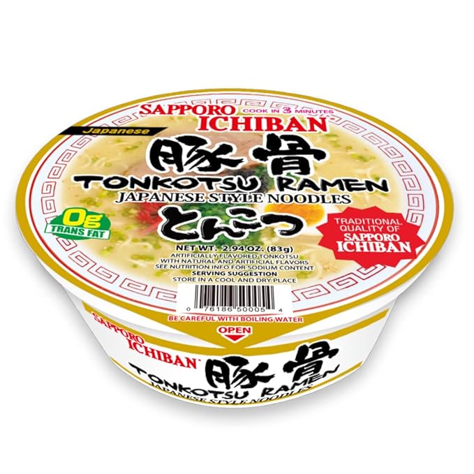 [SAPPORO ICHIBAN] Tonkotsu Ramen Bowl (Donburi) Noodles No. 1 Tasting Japanese Instant Cup Noodles (2.94 oz x 12 Bowls) (Tonkotsu)