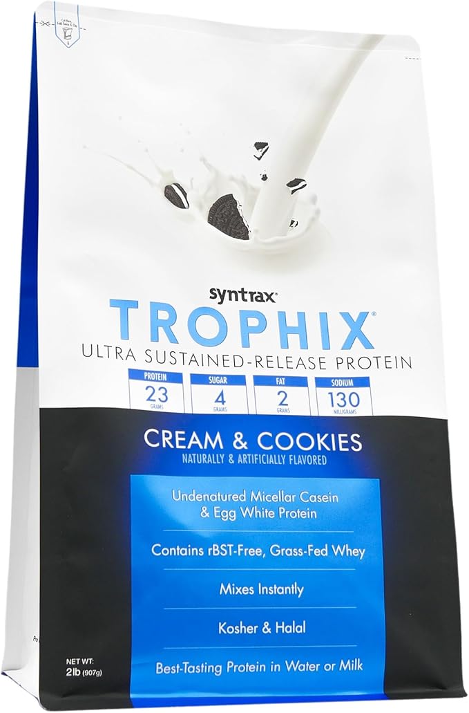 Syntrax Nutrition Trophix Ultra Sustained-Release Protein Powder Blend Real Cookie Pieces Cream &amp Cookies 2 lbs