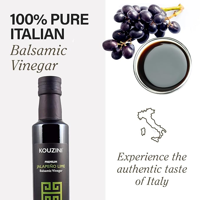 Kouzini Ultra Premium Jalapeno Lime Balsamic Vinegar Aged Balsamic Vinegars from Modena Italy Premium Smooth &amp Full-Bodied Flavor 250ml Bottle