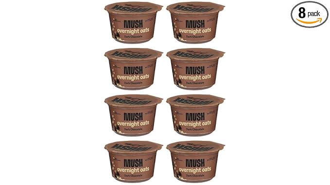 Mush Overnight Oats - Dark Chocolate - Good Source of Fiber Non-GMO Dairy Free Gluten Free 5oz - 8 PACK