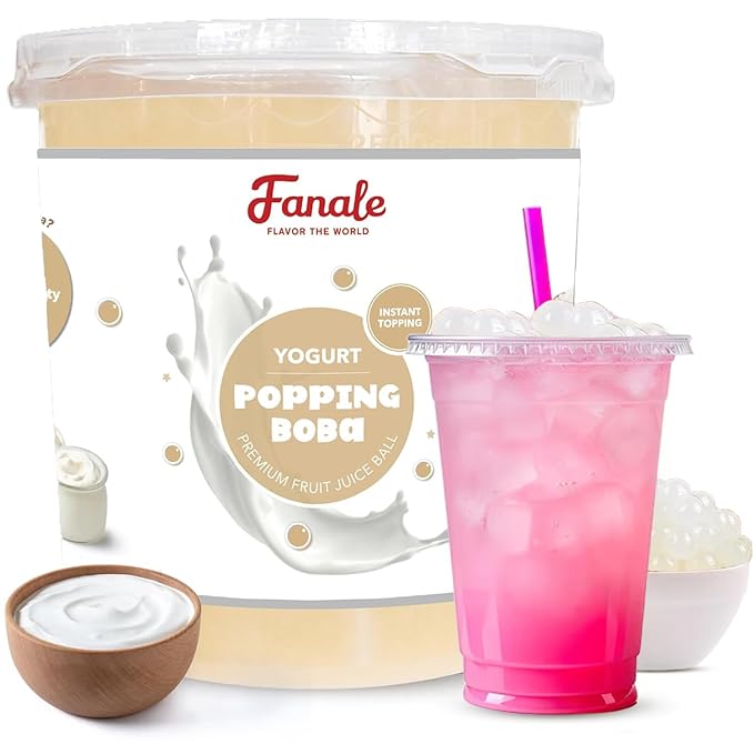 Fanale Yogurt Popping Boba Pearls Vegan Non GMO Gluten Free Fat Free Perfect for Bubble Tea Smoothies Ice Cream Desserts and Beverages.