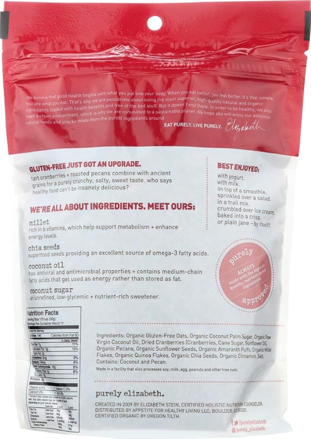 Purely Elizabeth Ancient Grain Granola Cranberry Pecan 12 Ounce (Pack of 6) by purely elizabeth